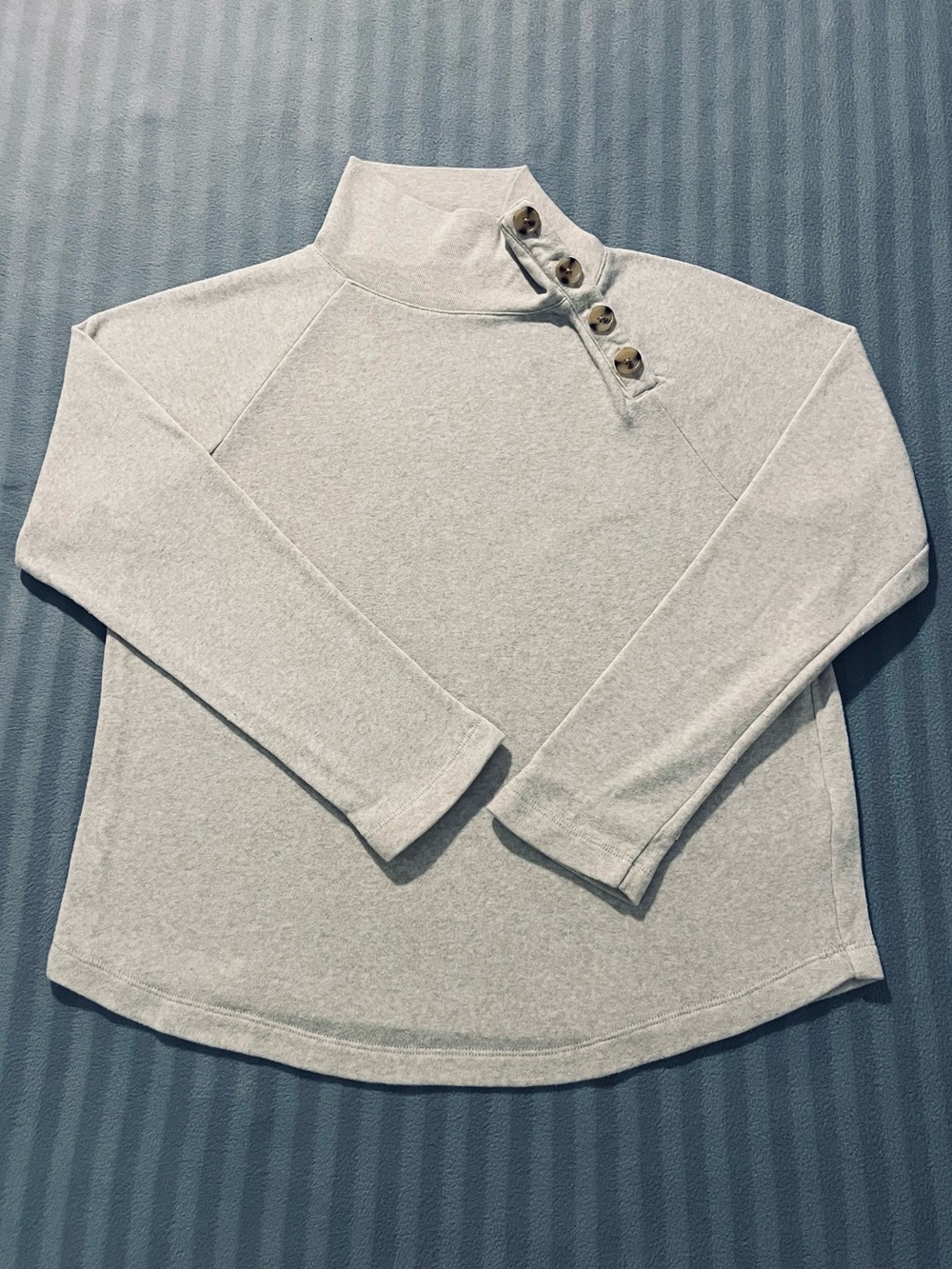 J. Crew Light Gray Button-Shoulder Turtleneck Sweater